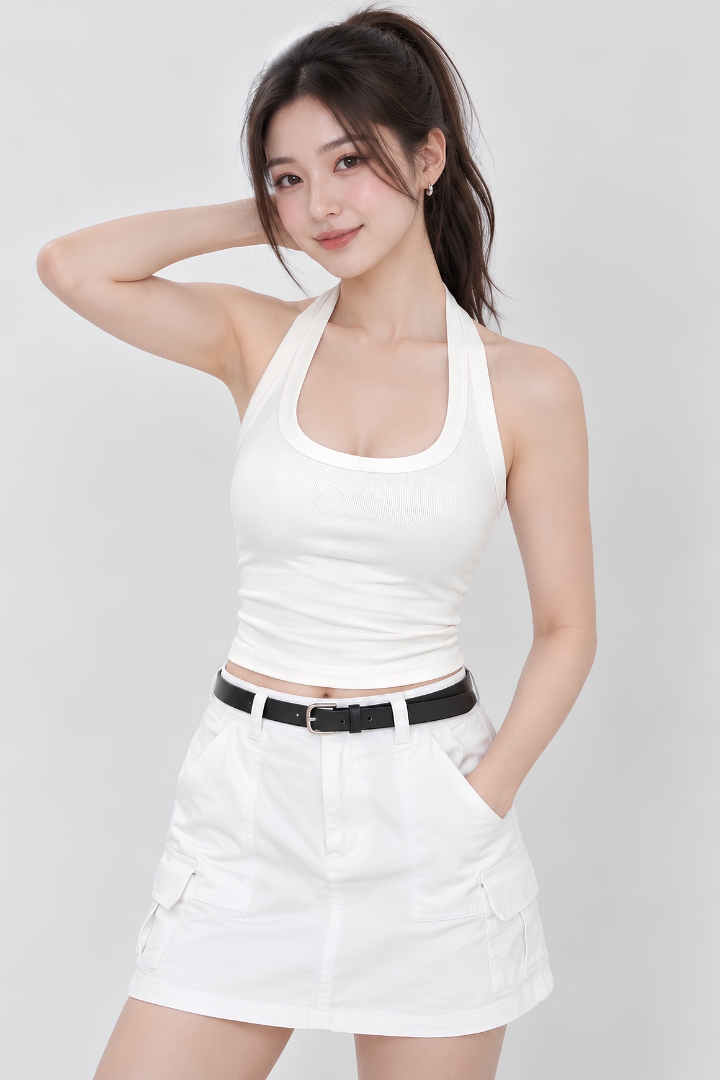 Ella Halter Padded Ribbed Knit Top Ivory