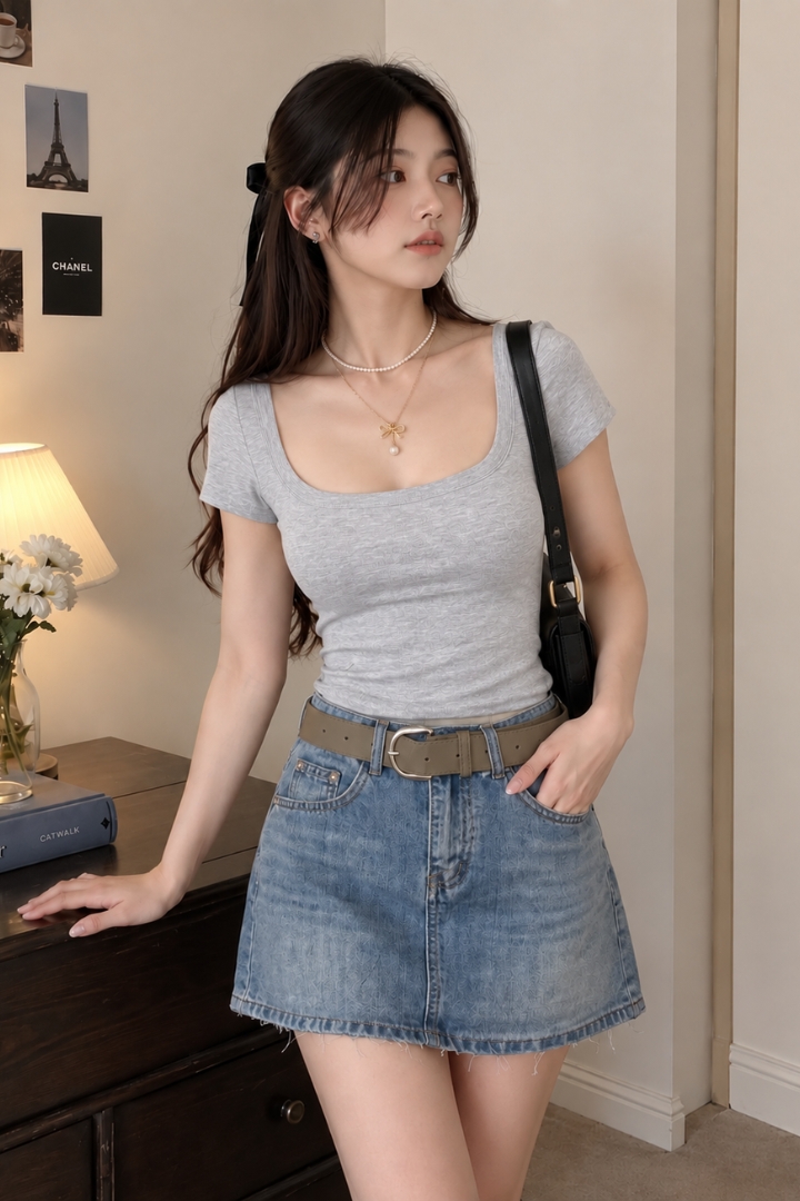 Danesha Short Sleeve Padded Top Grey