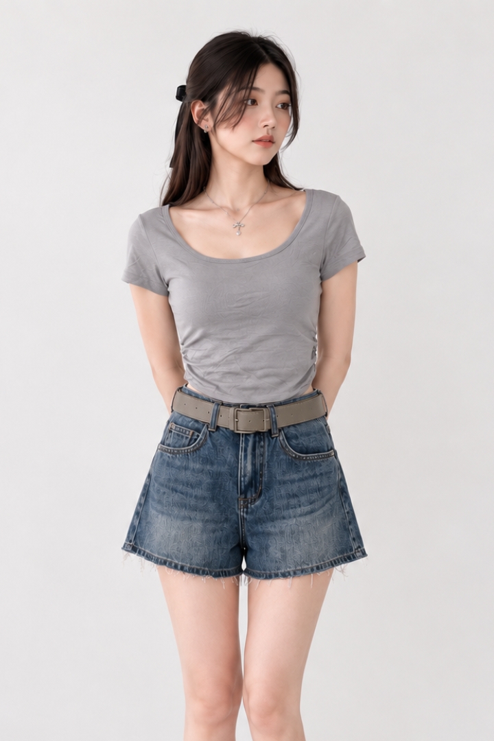Veronica Side Ruched Padded Crop Top Grey