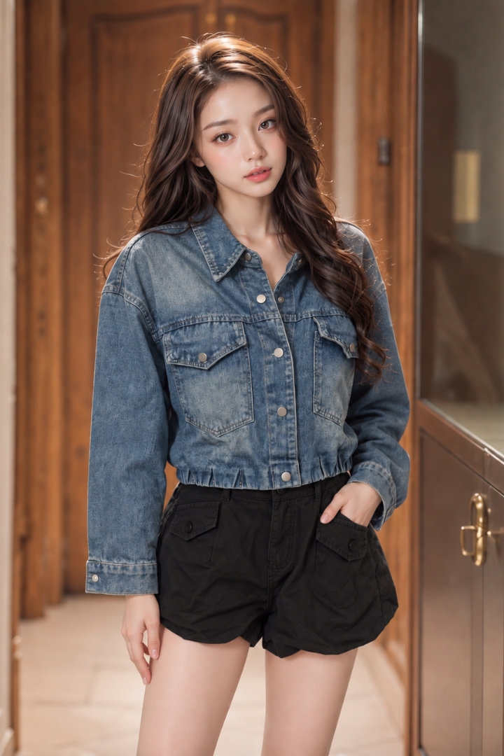 Riley Cropped Denim Jacket Dark Washed