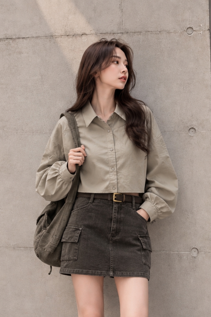 Elara Cropped Utility Shirt Cream