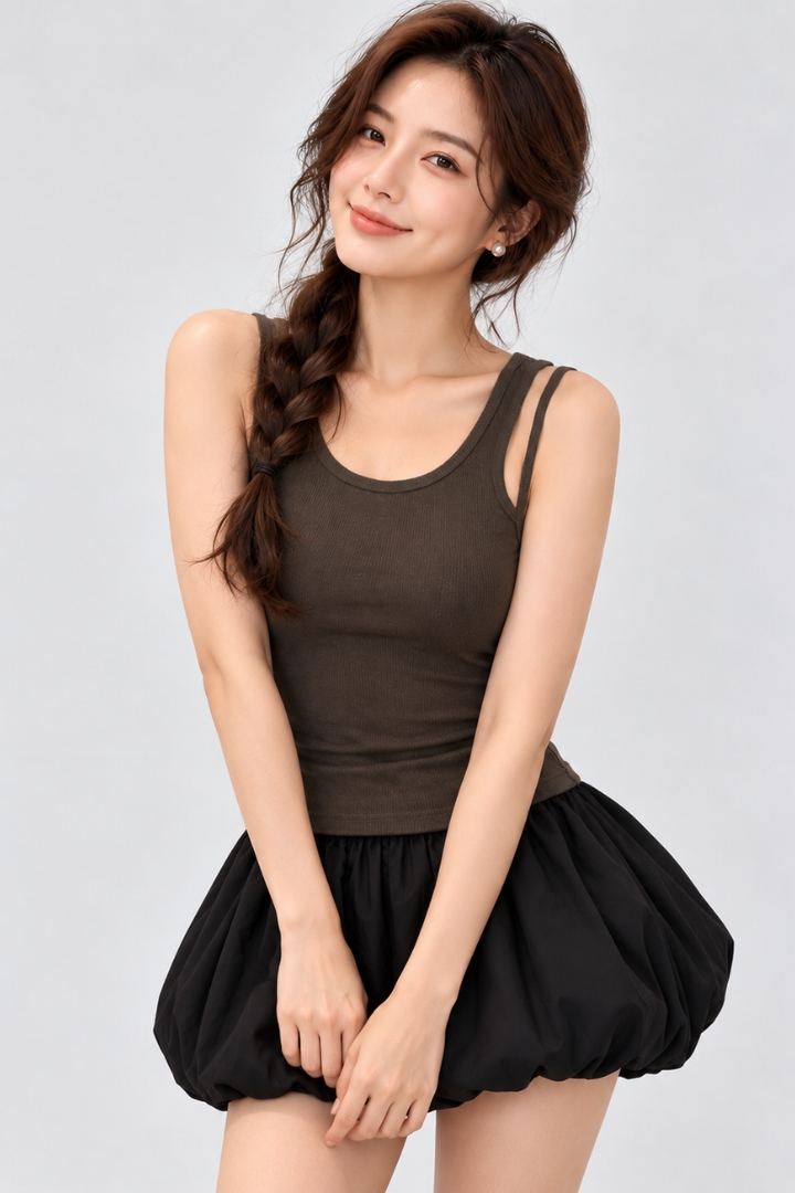 Aria Double Strap Padded Knit Top Brown