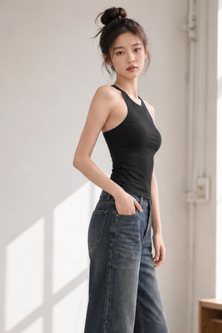 Myka Padded Racerback Cut-Shoulder Sporty Tank Top Black