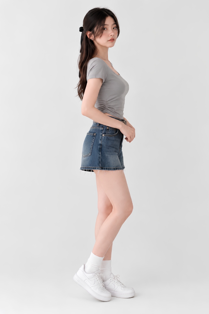 Veronica Side Ruched Padded Crop Top Grey