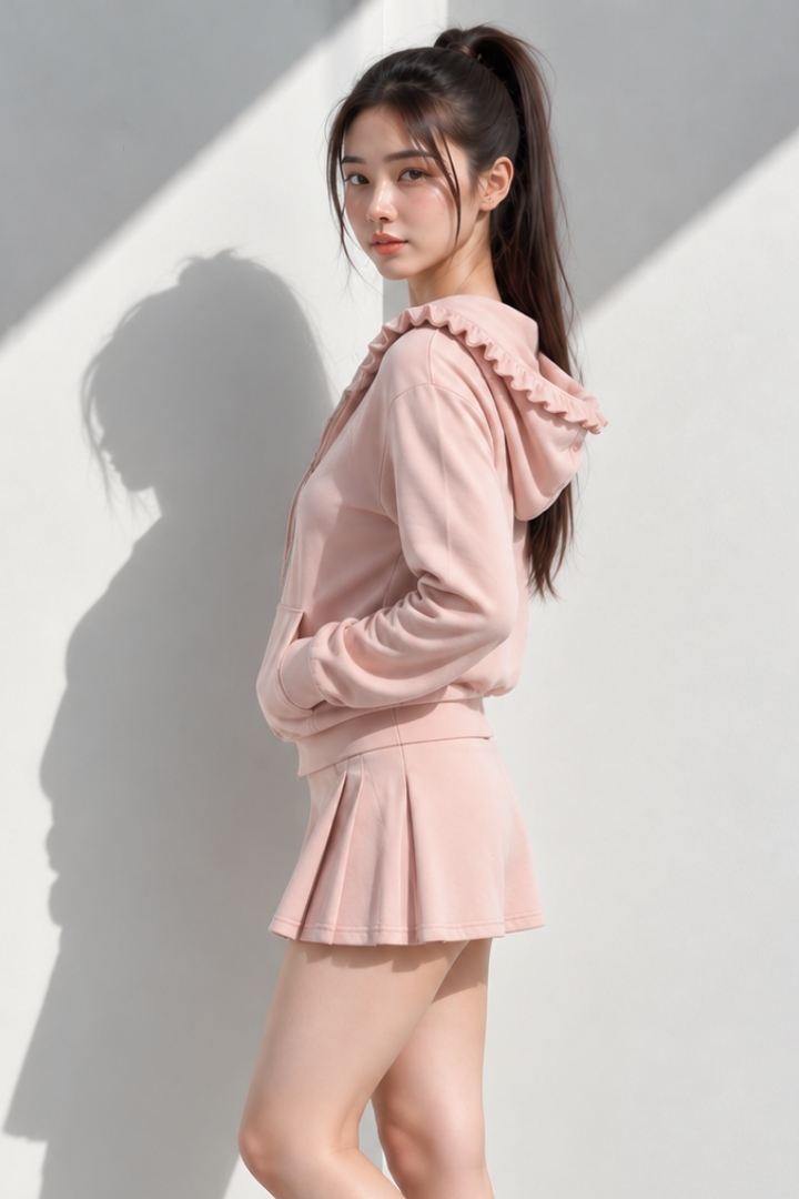 Yuna Hoodie Ruffle Trim Co-ord Lounge & Active Skort Blush (Free Size)