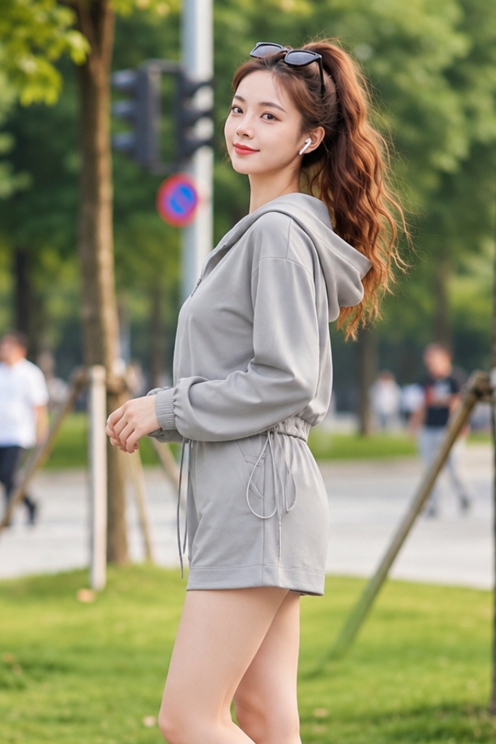 Megan Zip Up Hoodie & Drawstring Shorts Co Ord Set Grey (Free Size)