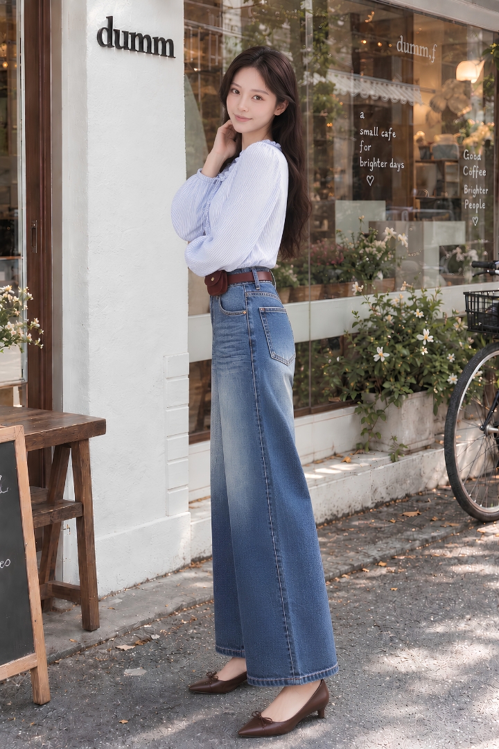 Anne Belted Wide Leg Denim Jeans Dark Washed