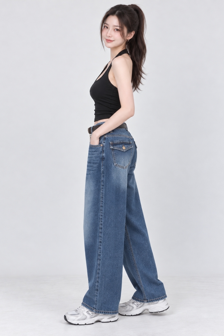 Riley Belted Barrel Denim Jeans Dark Washed