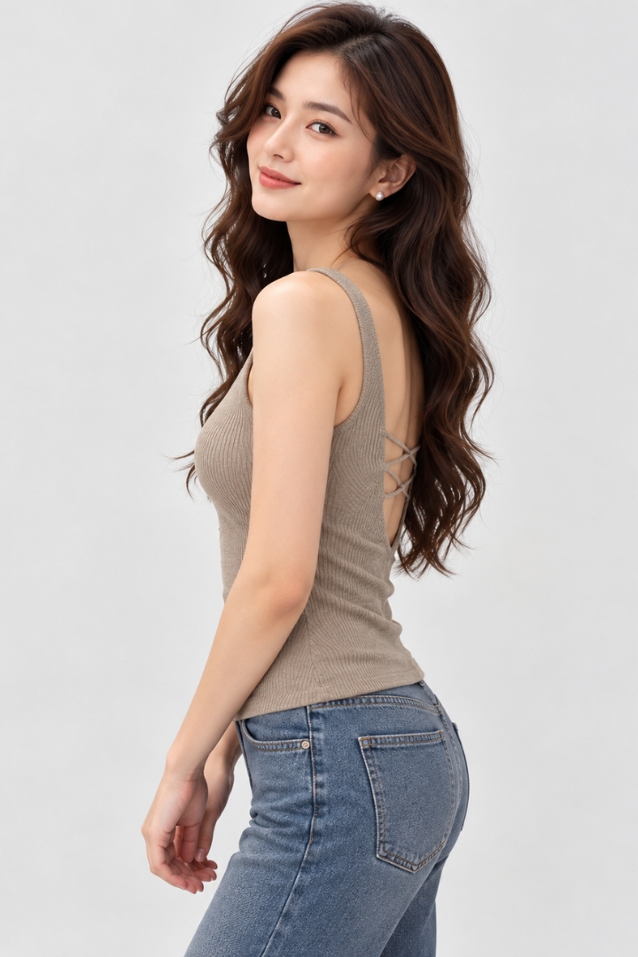 Sarah Padded Lace-Back Knit Top Cream