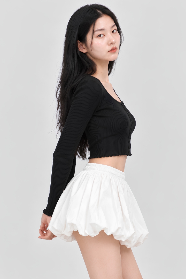 Elora Long Sleeve Ribbed Button Top Black