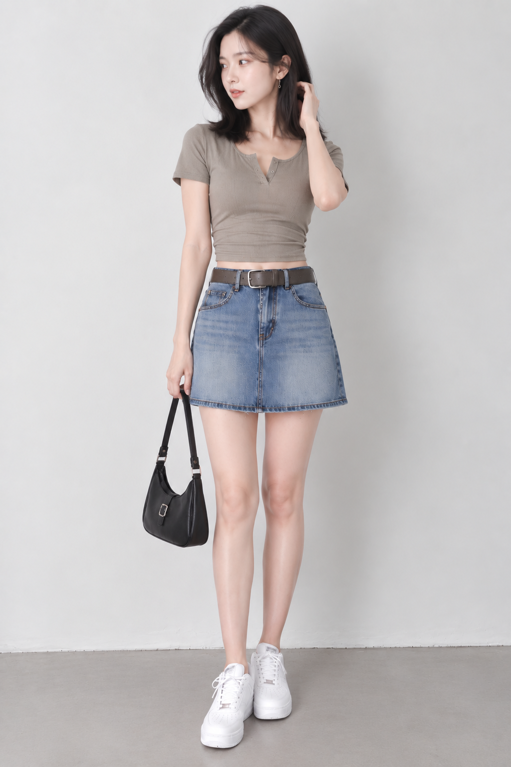 [RESTOCK] Lumi Buttons Padded Ruched Side Top Khaki