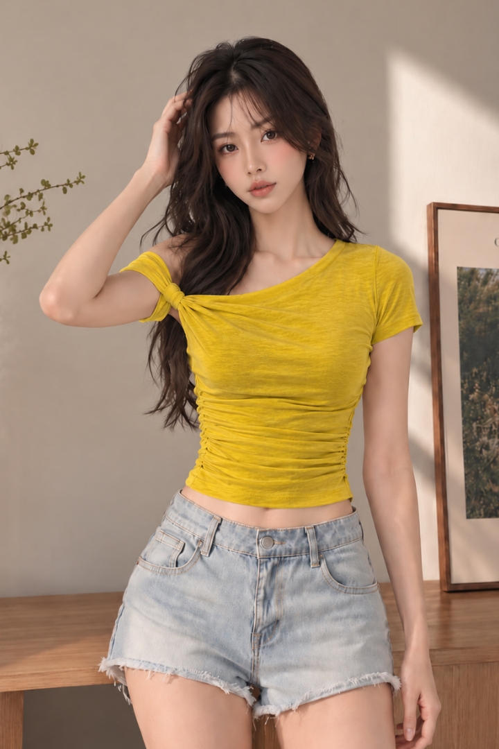 [BACKORDER] Damira Asymmetric One-Shoulder Twist-Knot Top Mustrad