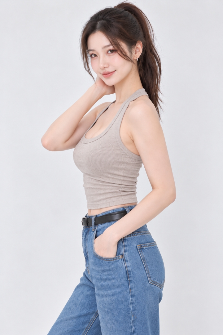 Ella Halter Padded Ribbed Knit Top Cream