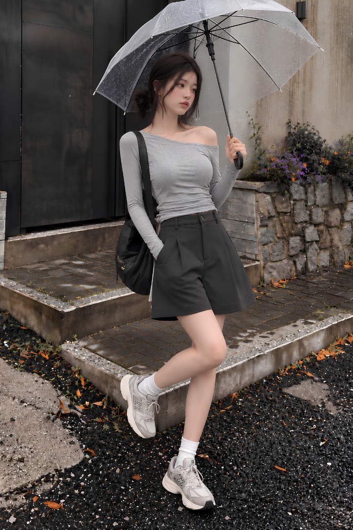 Armona High Waisted Shorts Grey