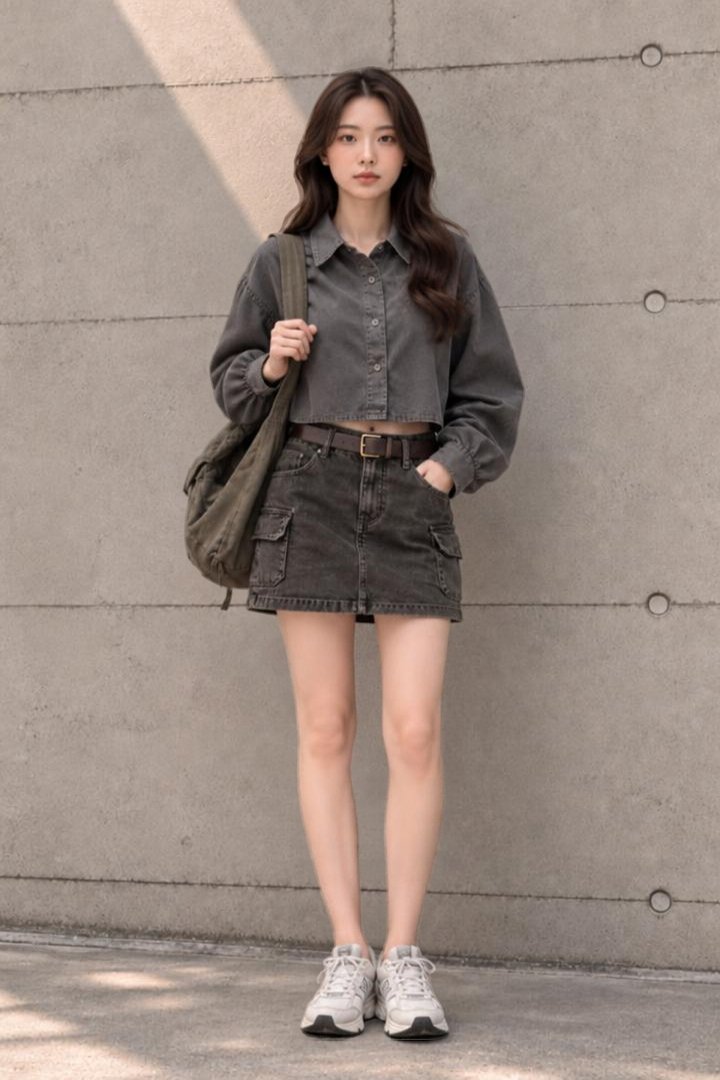 Elara Cropped Utility Shirt Grey