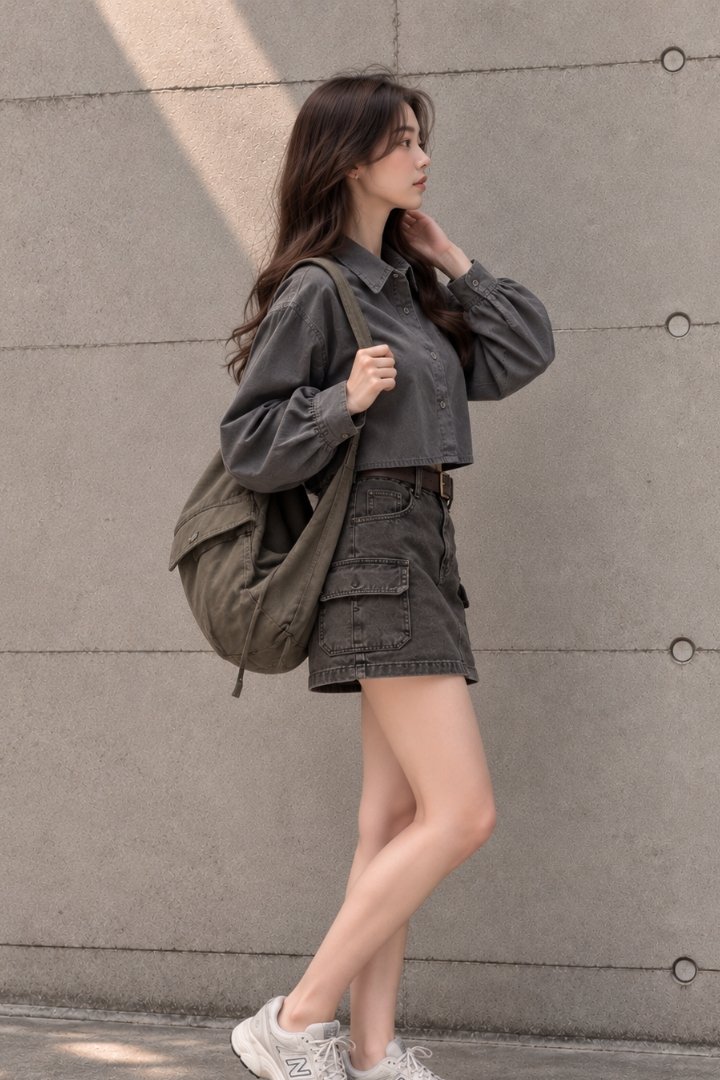 Elara Cropped Utility Shirt Grey