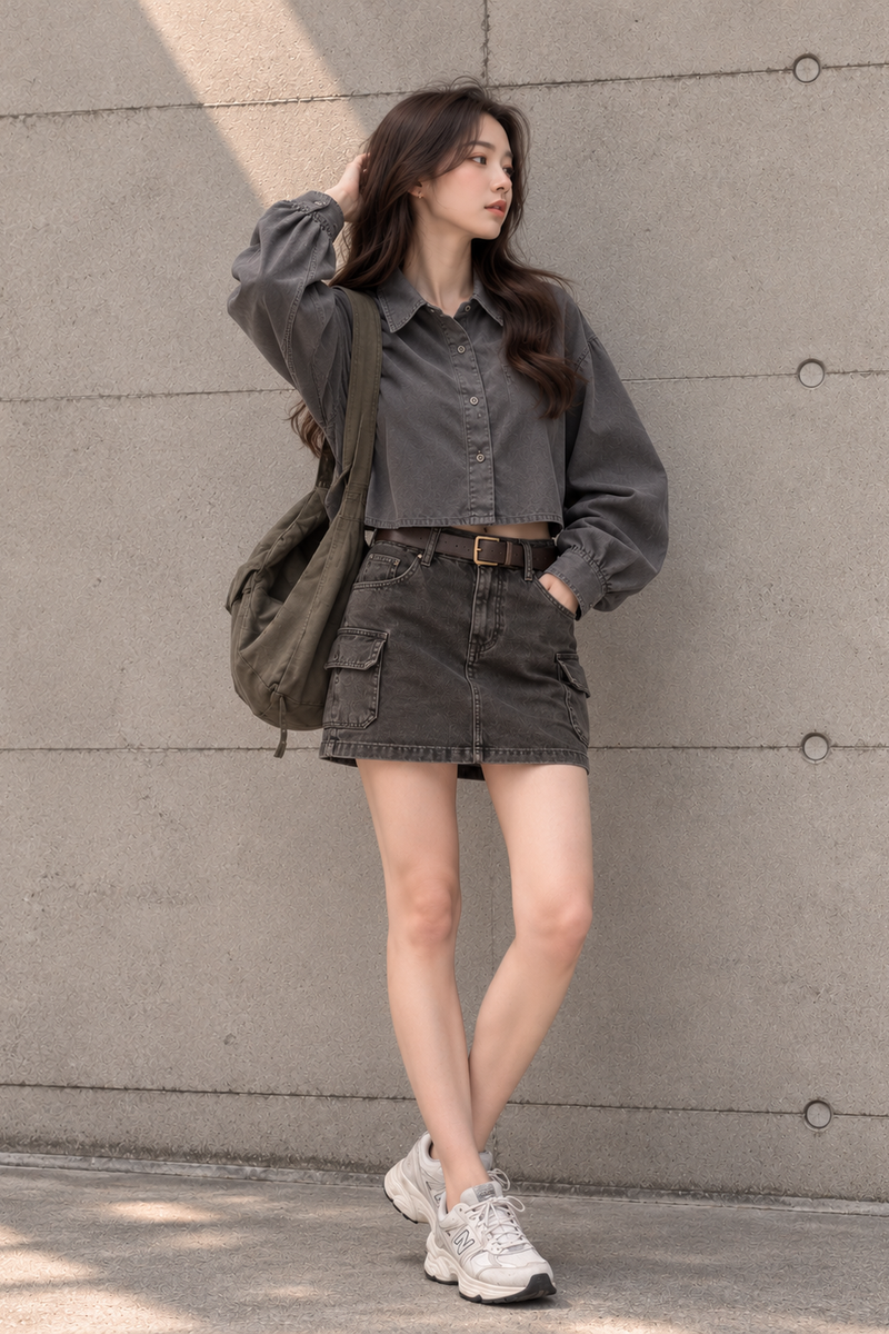 Elara Cropped Utility Shirt Grey