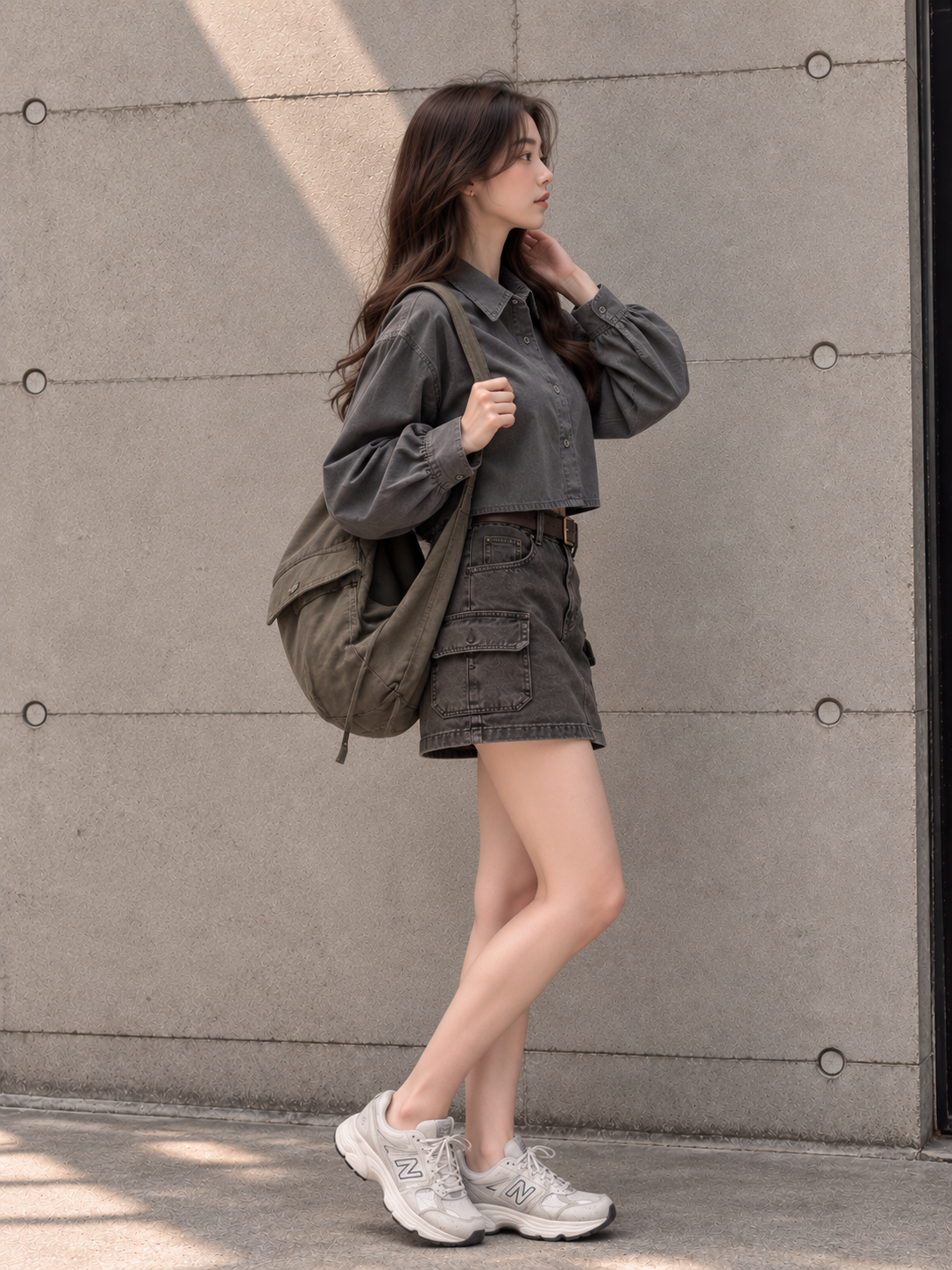 Elara Cropped Utility Shirt Grey