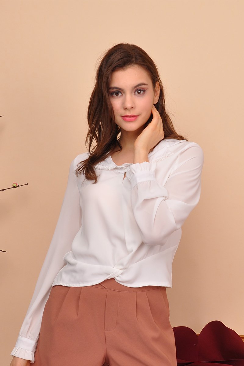 Elena Ruffle Trim Shirt Ivory