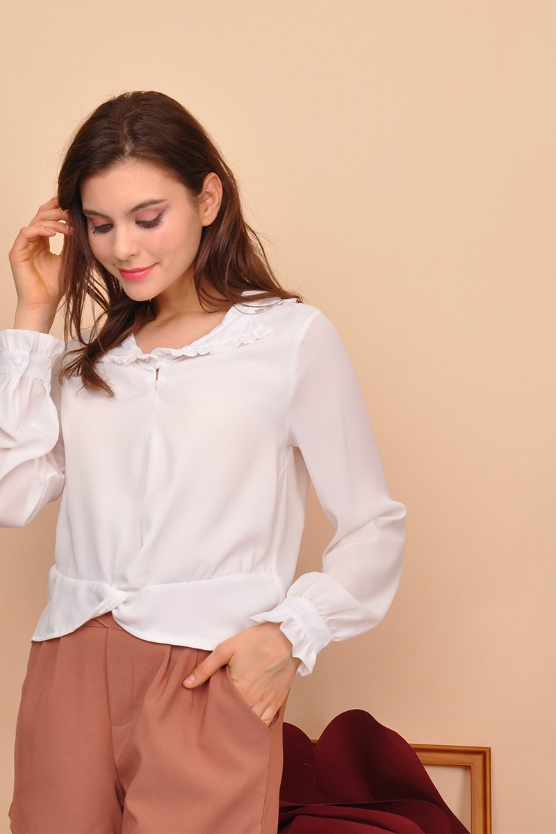 Elena Ruffle Trim Shirt Ivory