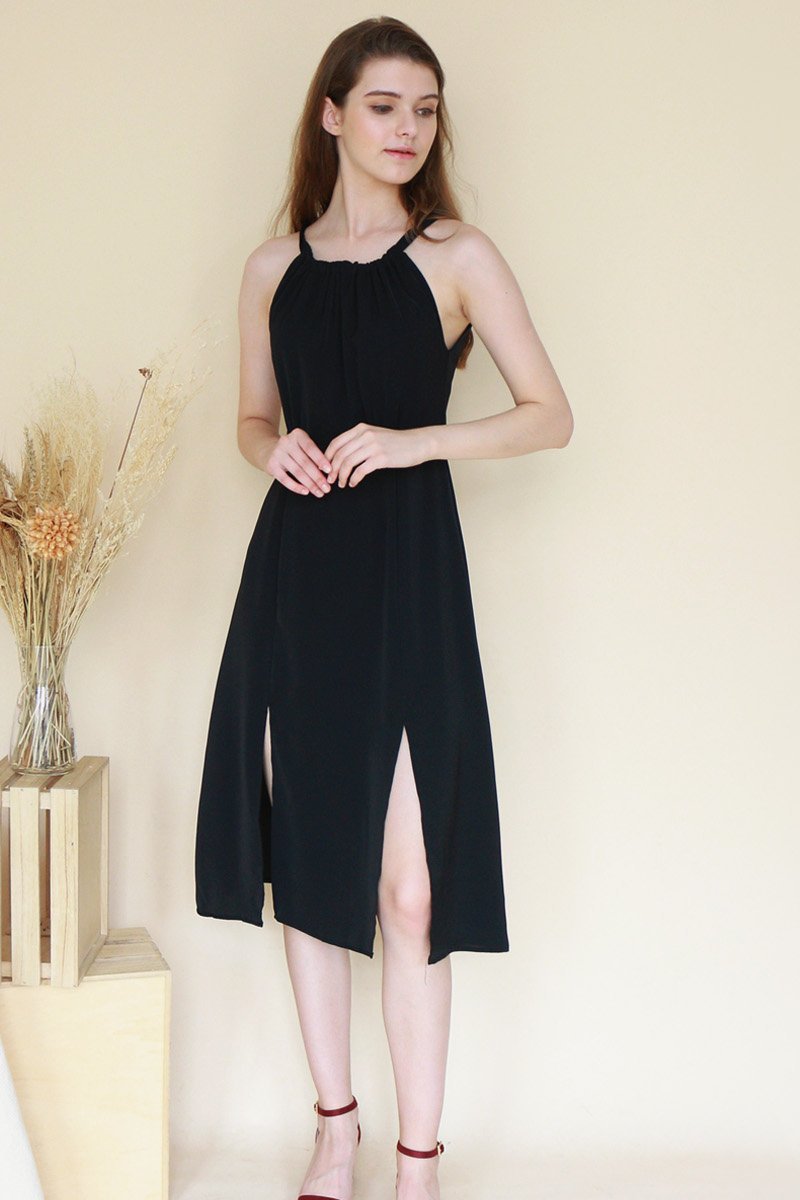 Fania Halter Neck Midi Dress Black