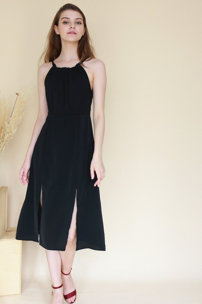 Fania Halter Neck Midi Dress Black