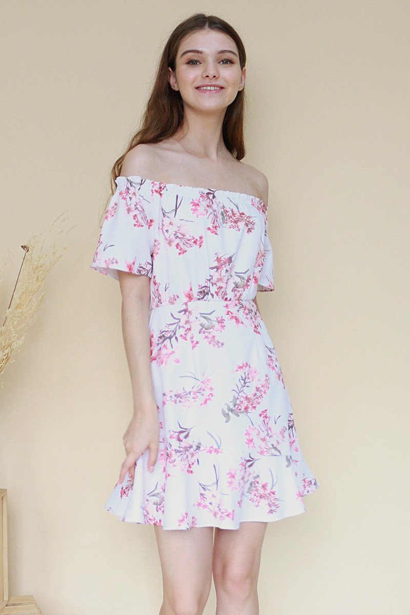 Gesine Floral Off-Shoulder Swing Dress Ivory