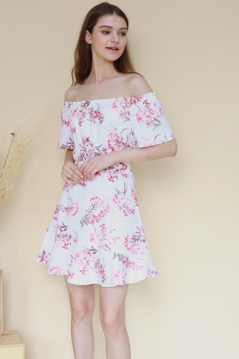 Gesine Floral Off-Shoulder Swing Dress Ivory