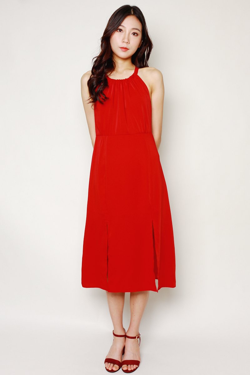 Fania Halter Neck Midi Dress Wine