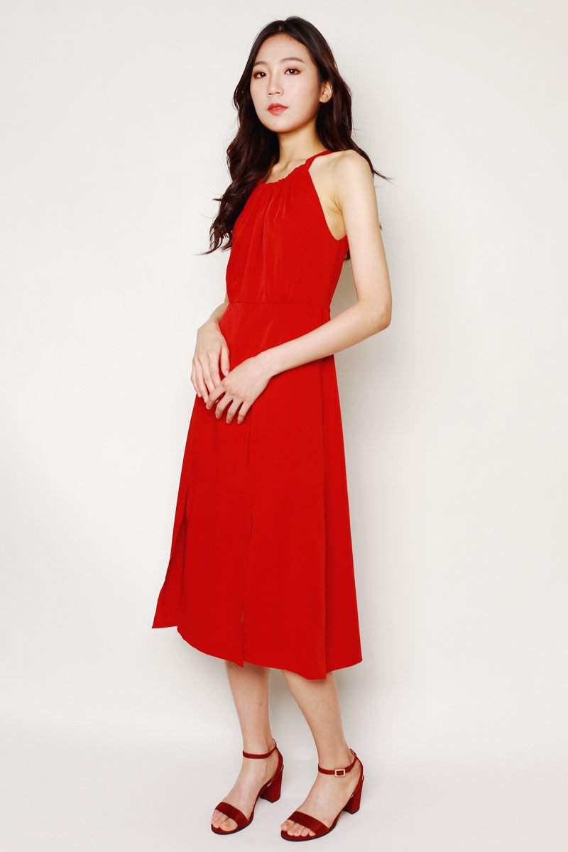 Fania Halter Neck Midi Dress Wine