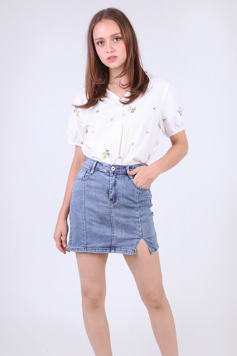 Macen Cut Out Denim Skirt Darkwashed