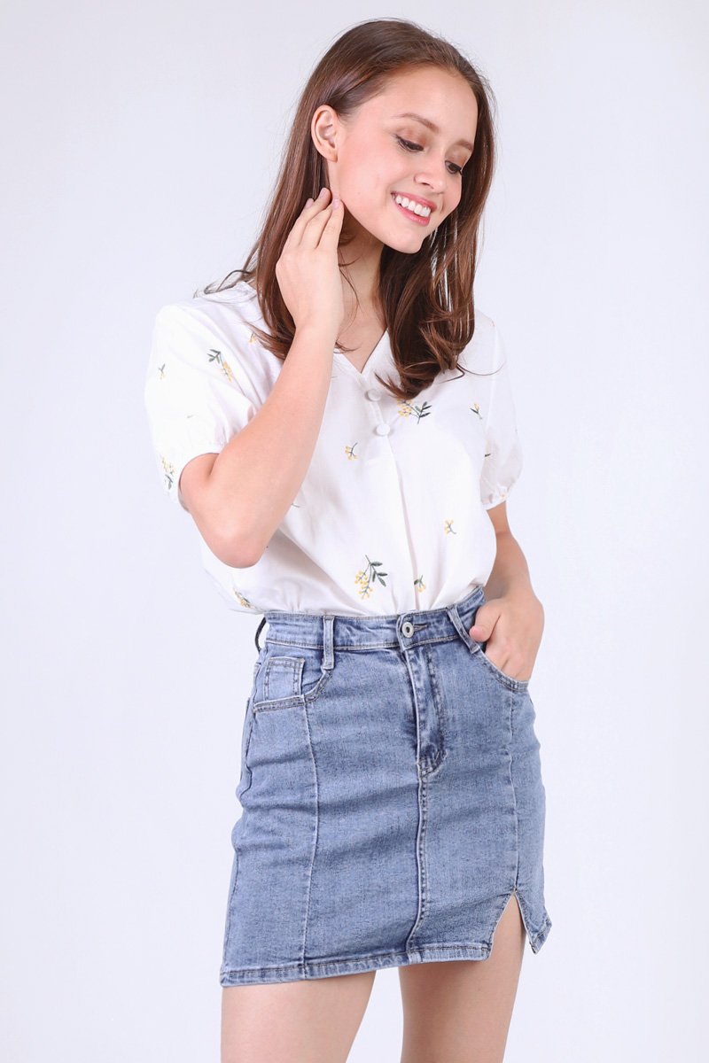 Macen Cut Out Denim Skirt Darkwashed