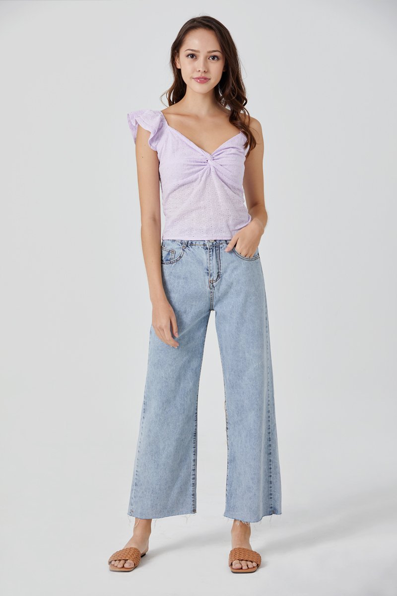 Lavelle Twist Front Eyelet Top Lilac