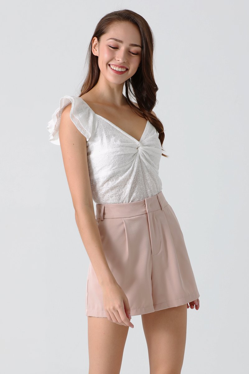 Lavelle Twist Front Eyelet Top Ivory