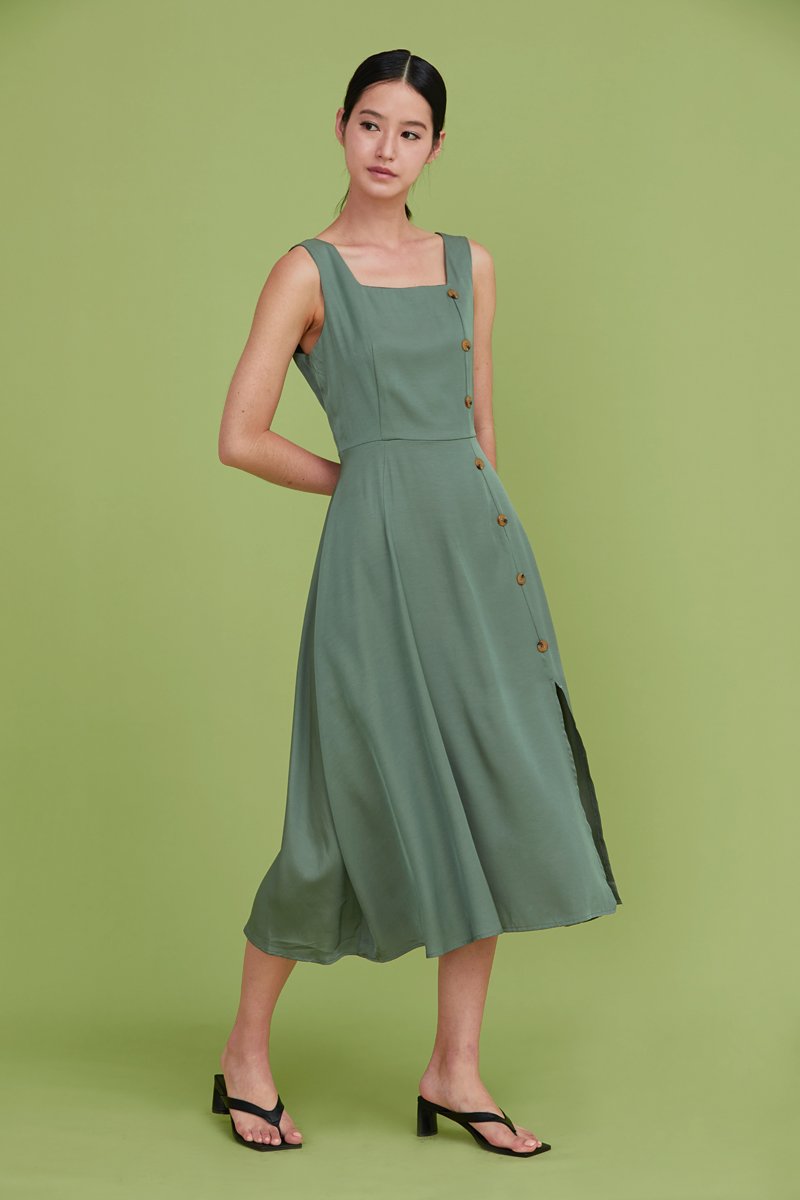 Moriko Buttoned Midi Dress Sage