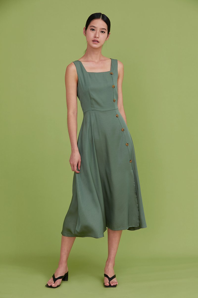 Moriko Buttoned Midi Dress Sage