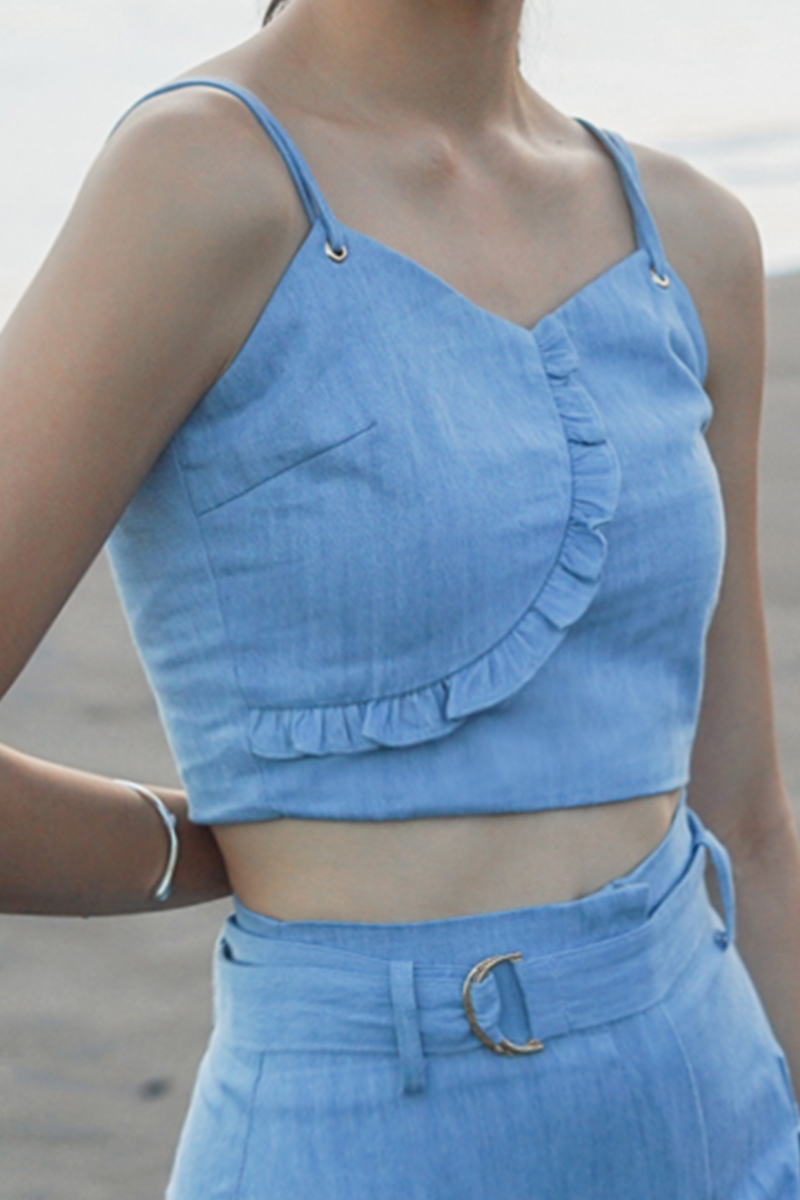 Elya Ruffle Denim Top Light Wash