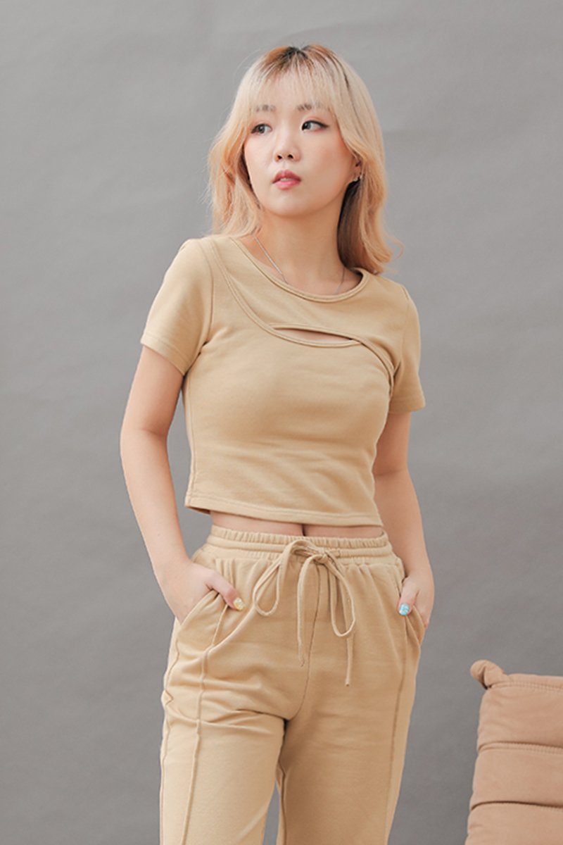 Dresella Cut out Lounge Crop Top Sand