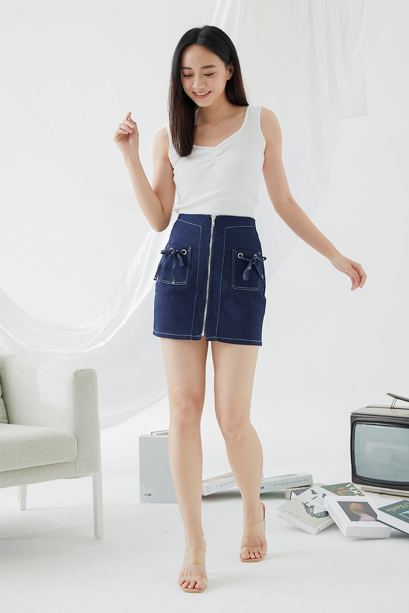 50s Western Side Zip Pearl Snap Denim Skirt | Femme 12 | RANSACK