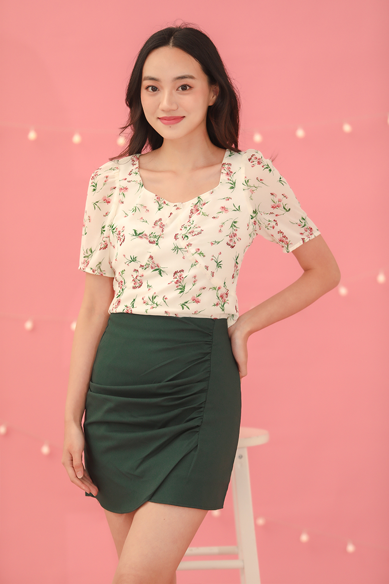 Leila Front Ruched Overlap Skirt Forest