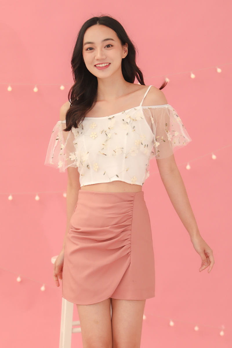 Leila Front Ruched Overlap Skirt Blush