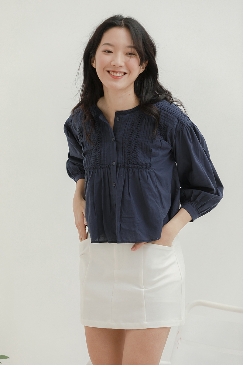 Ailee Embroidered Long Sleeve Top Midnight