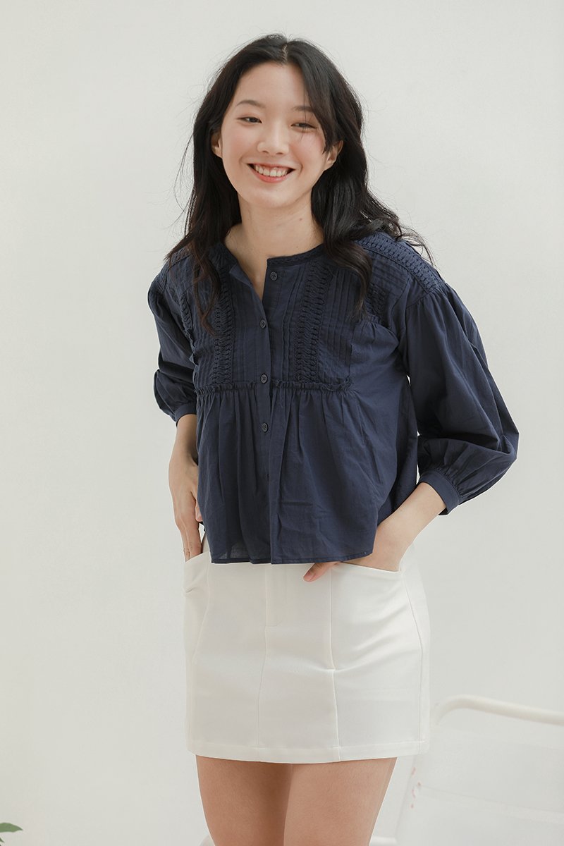 Ailee Embroidered Long Sleeve Top Midnight