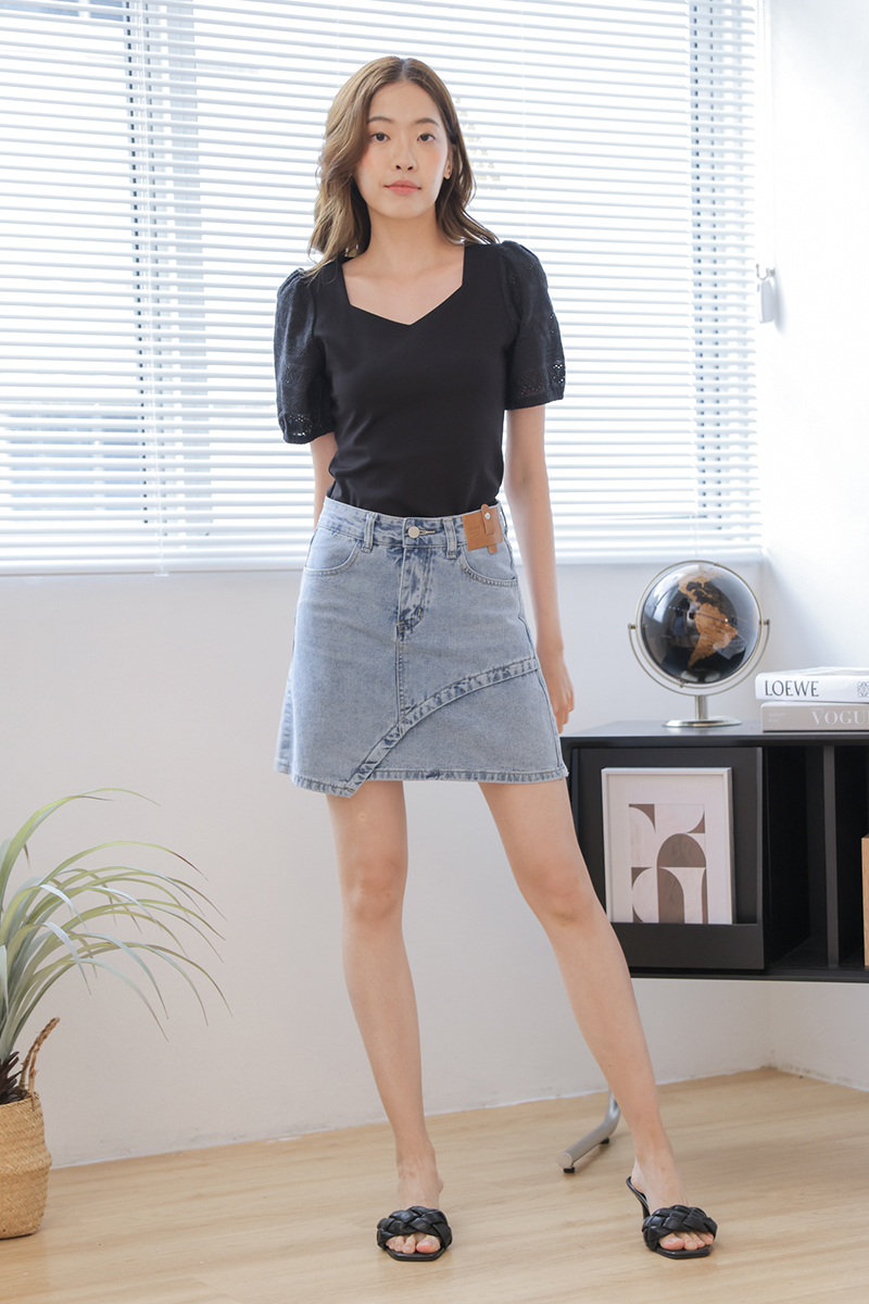 Beau Sweetheart Broderie Eyelet Top Black