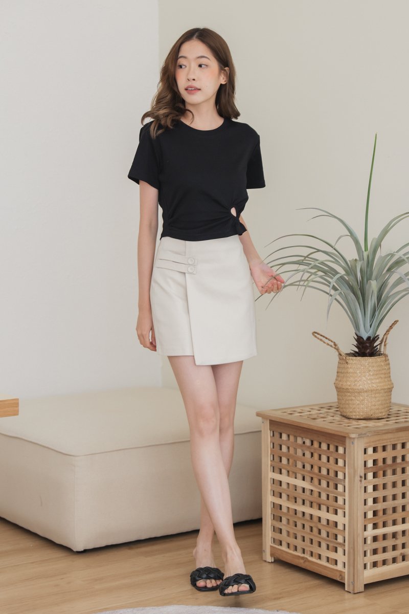 Maelle Asymmetrical Hem A Line Skirt Cream