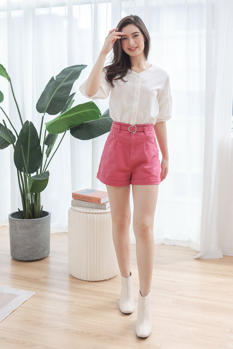 [RESTOCK] Abby Cuffed Denim Shorts Fuscia Pink