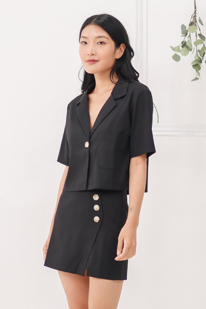 [RESTOCK] Tarryn Minimal High Waist Button Skirt Black
