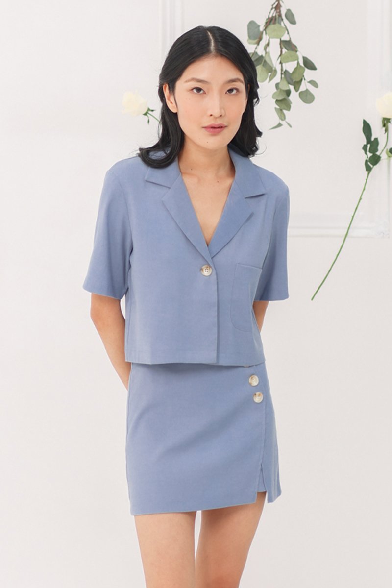 [RESTOCK] Tarryn Minimal High Waist Button Skirt Cobalt