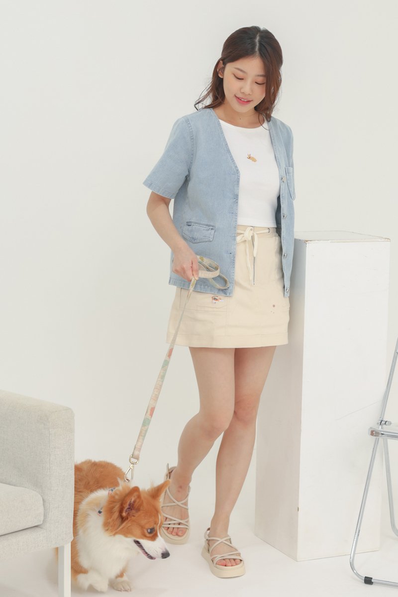 PURfectCat Buttoned Short Sleeves Jacket Light Wash