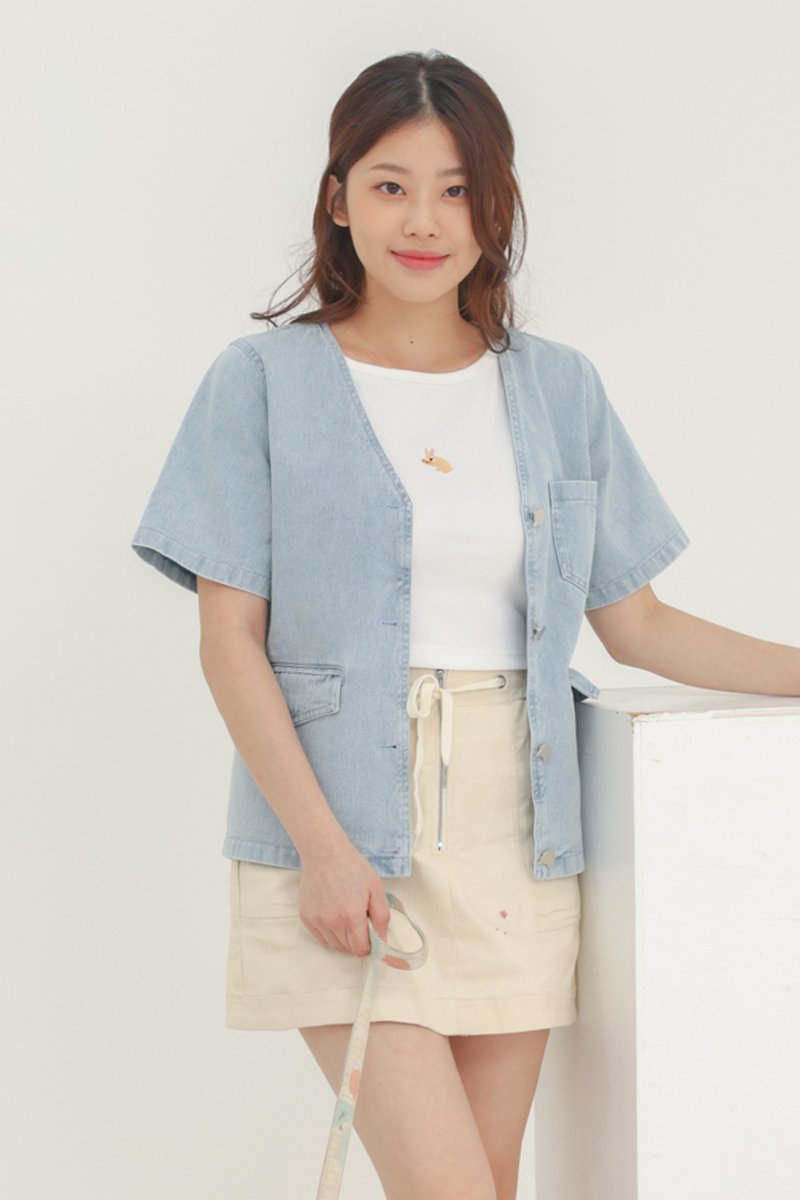 PURfectCat Buttoned Short Sleeves Jacket Light Wash
